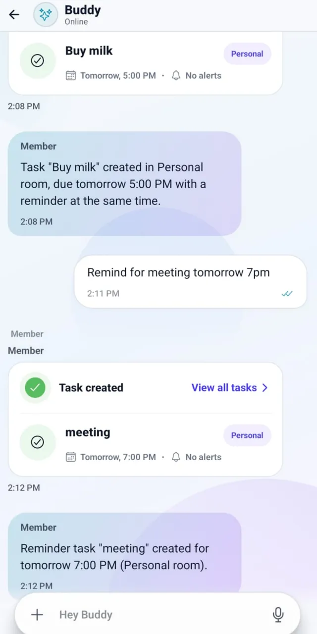 Home Run chat turning a message into a task with a due date and reminder