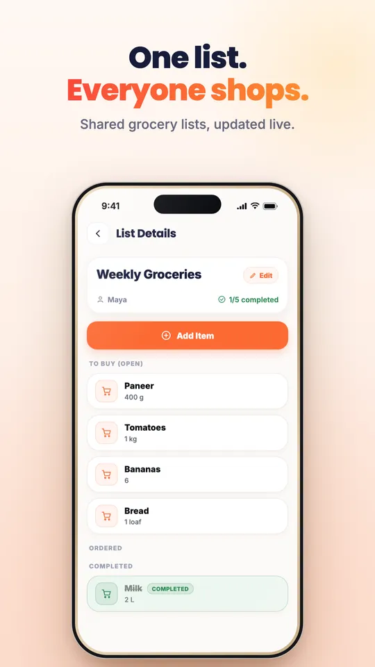 Home Run weekly groceries list